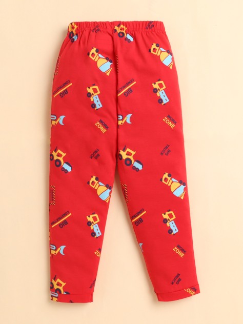 BUMZEE Red Boys Full Sleeves Cotton Night Suit