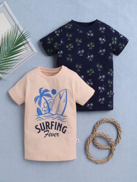 BUMZEE Peach & Navy Boys Half Sleeves T-Shirt Pack Of 2