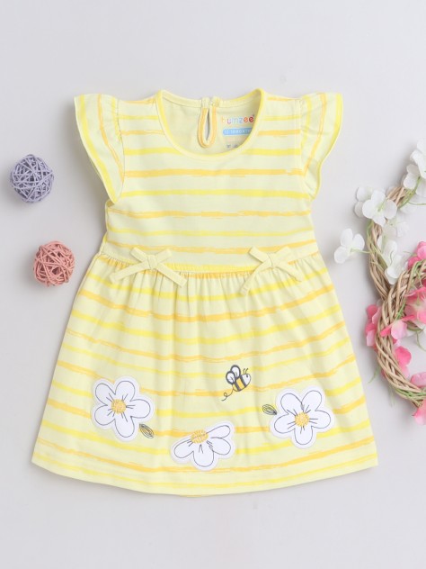 BUMZEE Yellow Girls Cap Sleeves Cotton Frock