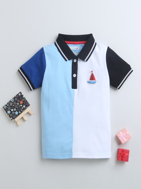 BUMZEE Sky Blue Boys Half Sleeves Polo Collar T-Shirt