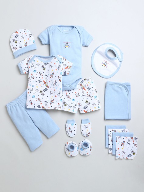 BUMZEE Blue & White Baby Boys Baby Gift Set Pack Of 13