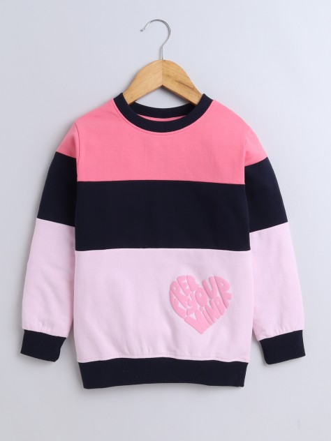 BUMZEE Pink & Navy Girls  Full Sleeves Cotton Sweatshirt