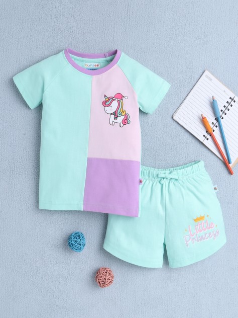 BUMZEE Mint Green Girls Half Sleeves T-Shirt & Short Set