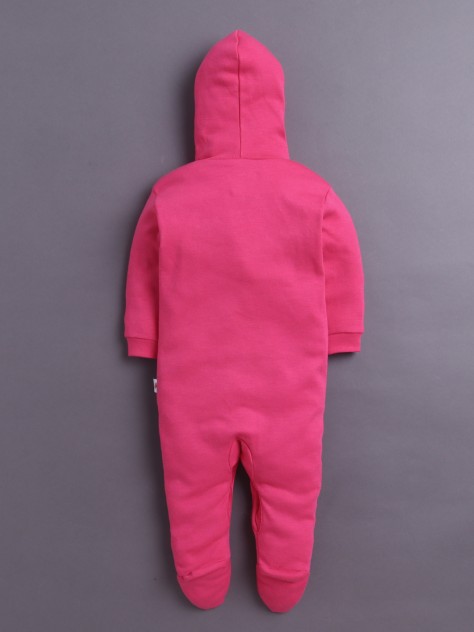 BUMZEE Pink & White Baby Girls Full Sleeves Hooded Sleepsuit Pack Of 2