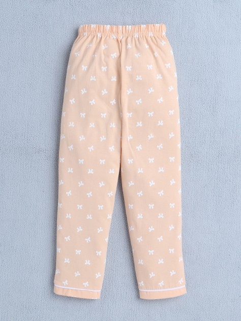 BUMZEE Peach Girls Full Sleeves Cotton Night Suit