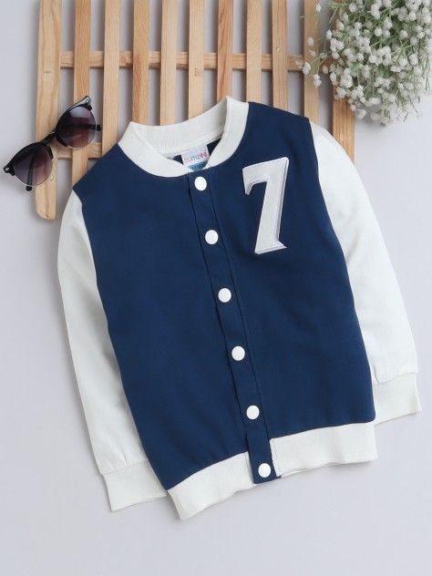 BUMZEE Navy Boys Full Sleeves Varsity Jacket With Button