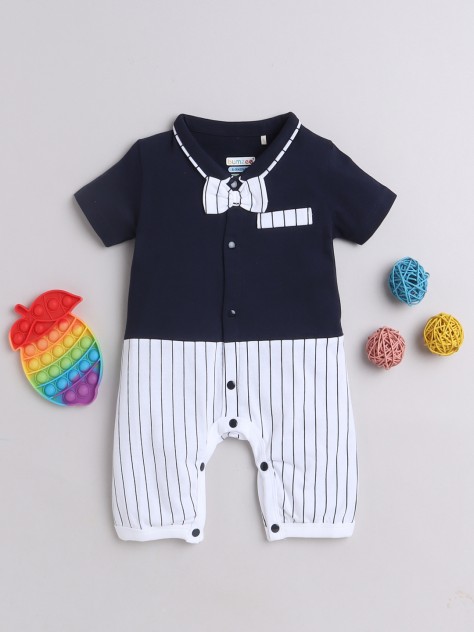 BUMZEE Navy Boys Half Sleeves Thigh Length Romper