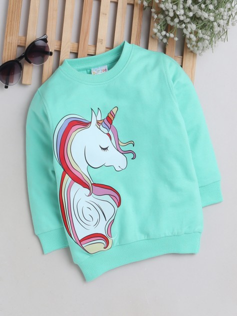 BUMZEE Mint Green Girls Full Sleeves Sweatshirt