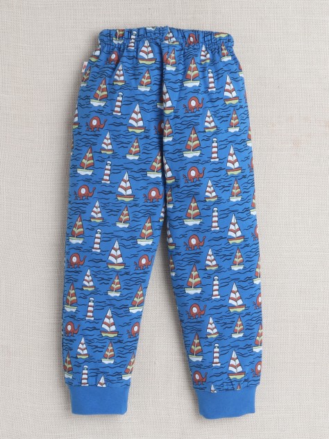 BUMZEE Brick Red & Blue Boys Full Sleeves T-Shirt & Pyjama Set