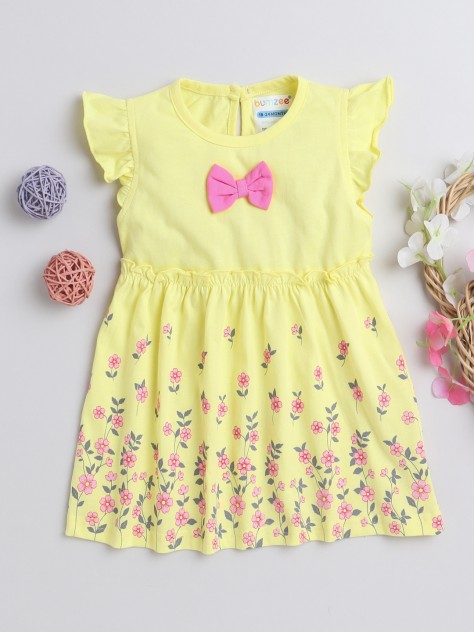 BUMZEE Yellow Girls Cap Sleeves Frock