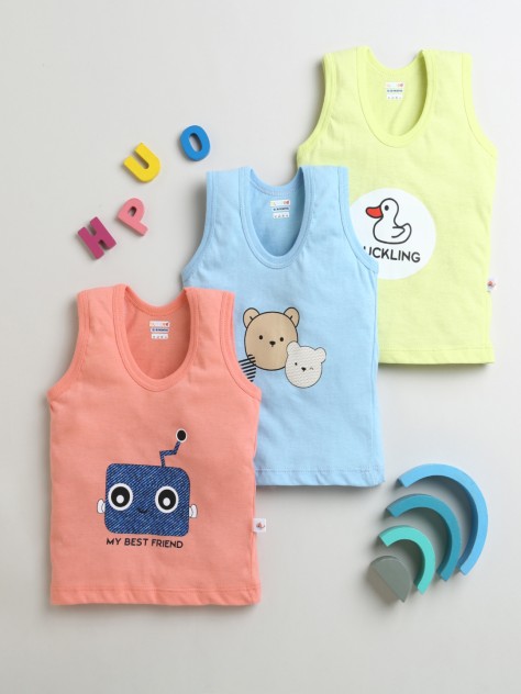 BUMZEE Blue & Peach Boys Vest Pack Of 3