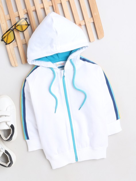 BUMZEE White Girls Full Sleeves Hooded Sweatshirt