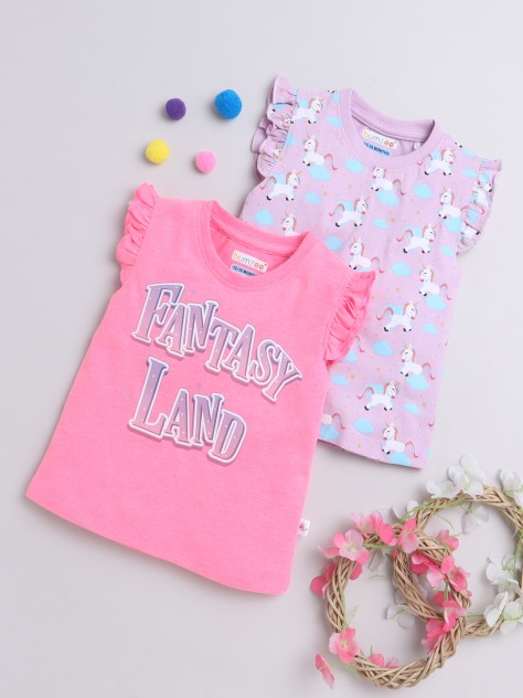 BUMZEE Pink & Lavender Girls Sleeveless T-Shirts Pack Of 2