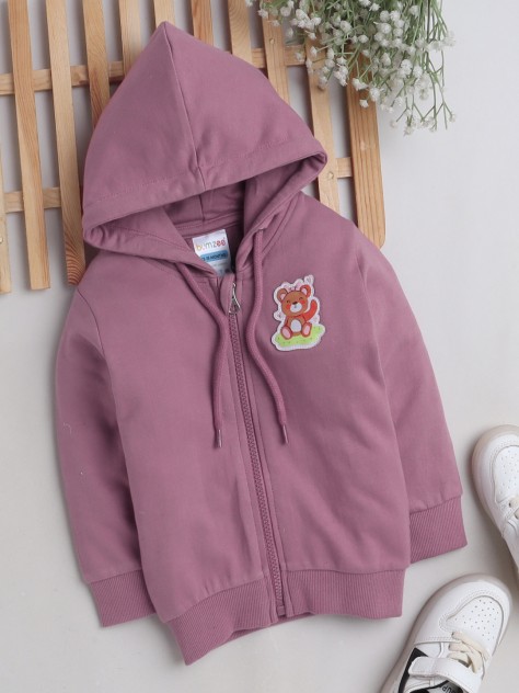 BUMZEE Mauve Girls Full Sleeves Hooded Sweatshirt