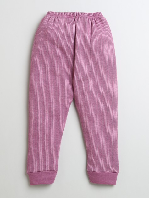 BUMZEE Mauve Girls Full Sleeves Cotton Thermal T-Shirt & Jogger Set