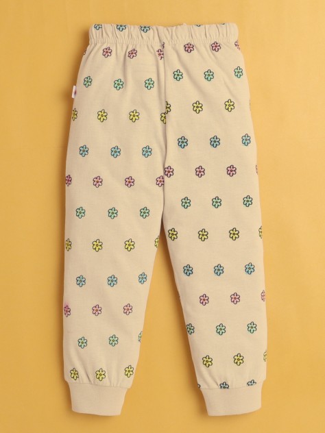 BUMZEE Beige Girls Full Sleeves Cotton T-Shirt & Pyjama Set