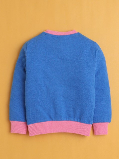 BUMZEE Blue Girls Full Sleeves Cotton Sweatshirt