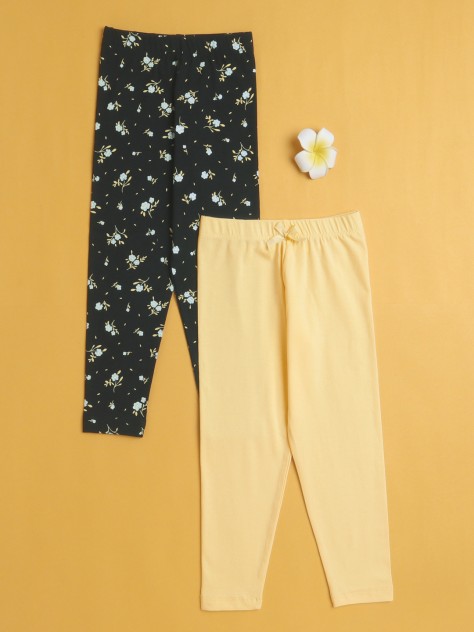 BUMZEE Girls Leggings Yellow & Black Pack of 2