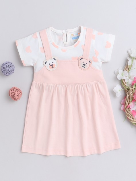 BUMZEE Peach Girls Cap Sleeves Cotton Frock