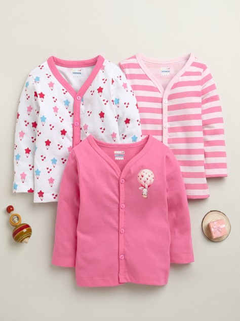 BUMZEE Girls Full Sleeves Jabla Pink & White Pack of 3