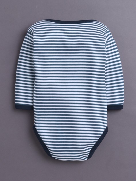 BUMZEE Navy & White Baby Boys Full Sleeves Cotton Bodysuit Onesies Pack Of 3