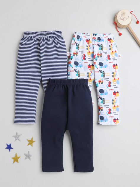 BUMZEE Navy & White Baby Boys Diaper Pants - Leggings - Pyjamas Pack Of 3