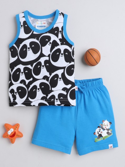 BUMZEE Black & Blue Boys Sleeveless T-Shirt & Short Set