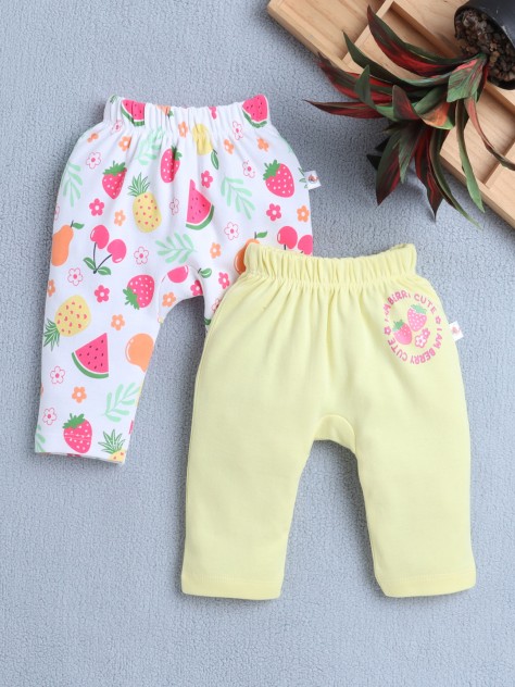 BUMZEE White & Yellow Baby Girls Diaper Pants / Leggings / Pyjamas Pack Of 2