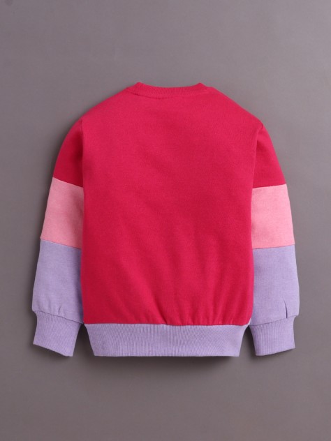 BUMZEE Pink Girls Full Sleeves Cotton Sweatshirt