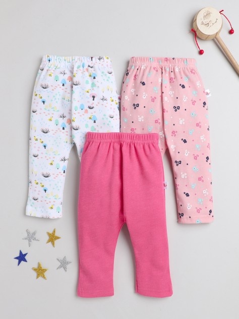 BUMZEE Pink & White Baby Girls Diaper Pants - Leggings - Pyjamas Pack Of 3