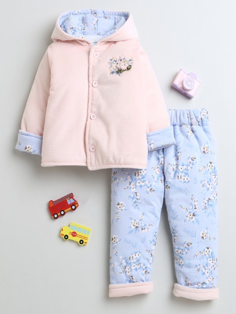 BUMZEE Peach & Blue Girls Full Sleeves Polyfill Winter Wear Set