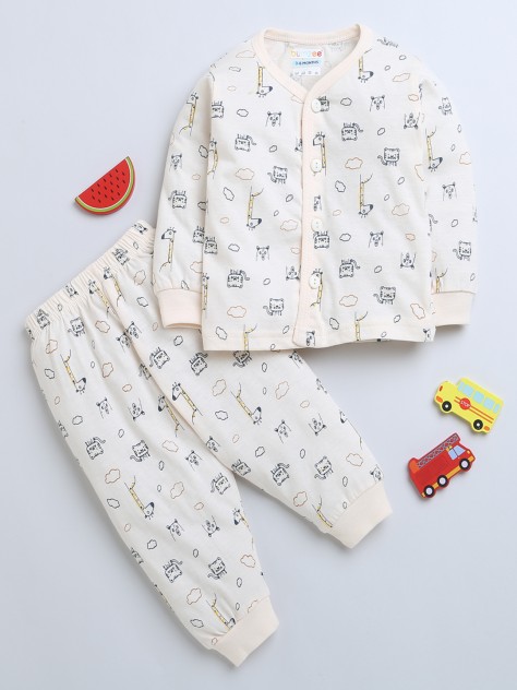 BUMZEE Cream Baby Boys Full Sleeves Jabla & Pyjama Set