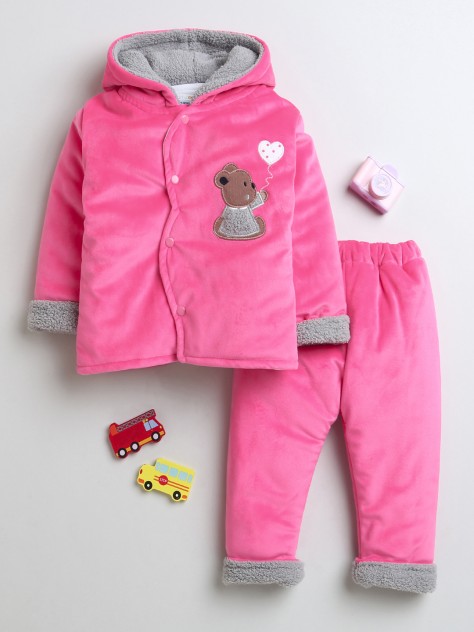 BUMZEE Pink & Grey Girls Full Sleeves Polyfill Winter Wear Set