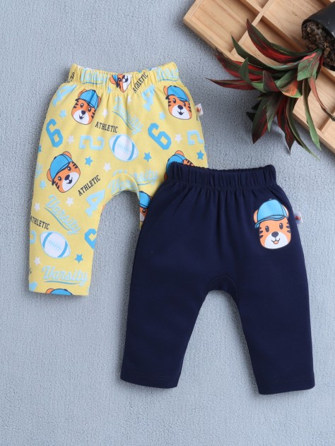 BUMZEE Navy & Yellow Baby Boys Diaper Pants / Leggings / Pyjamas Pack Of 2