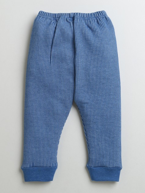 BUMZEE White & Indigo Blue Boys Cotton Thermal Joggers Pack Of 2