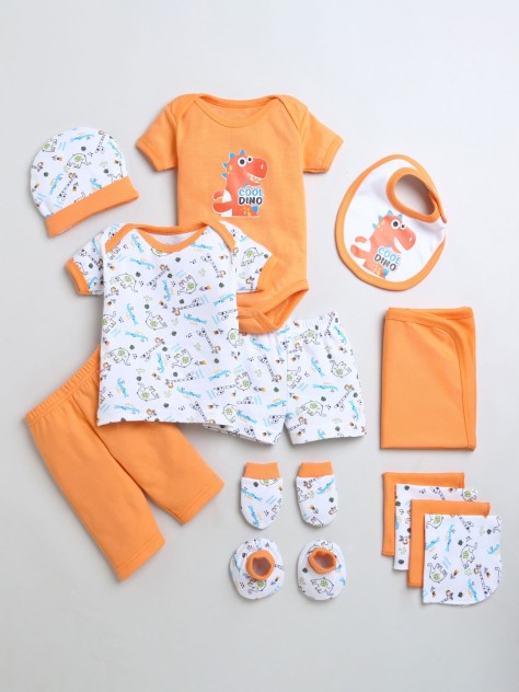 BUMZEE White & Orange Baby Boys Baby Gift Set Pack Of 13