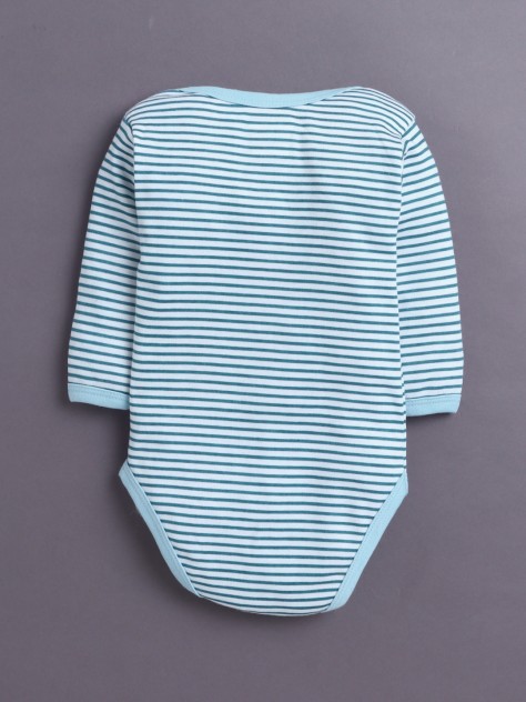 BUMZEE Sky Blue & White Baby Boys Full Sleeves Cotton Bodysuit Onesies Pack Of 3
