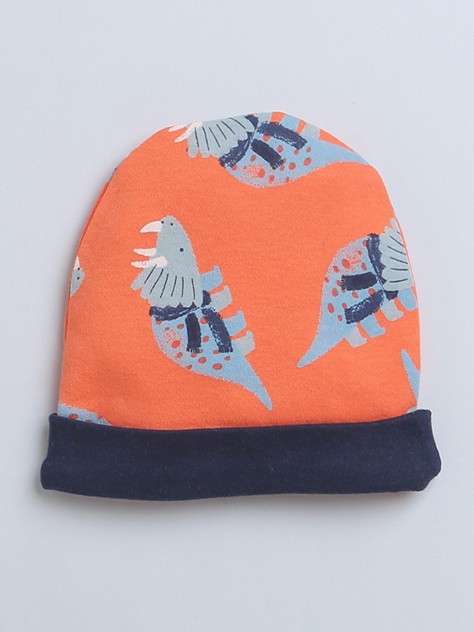 BUMZEE Navy & Orange Baby Boys Round Cap Pack Of 2