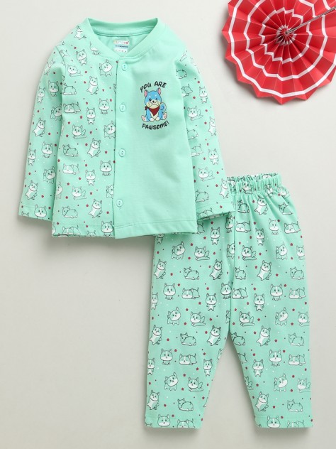 BUMZEE Mint Green Baby Boys Full Sleeves Jabla & Pyjama Set