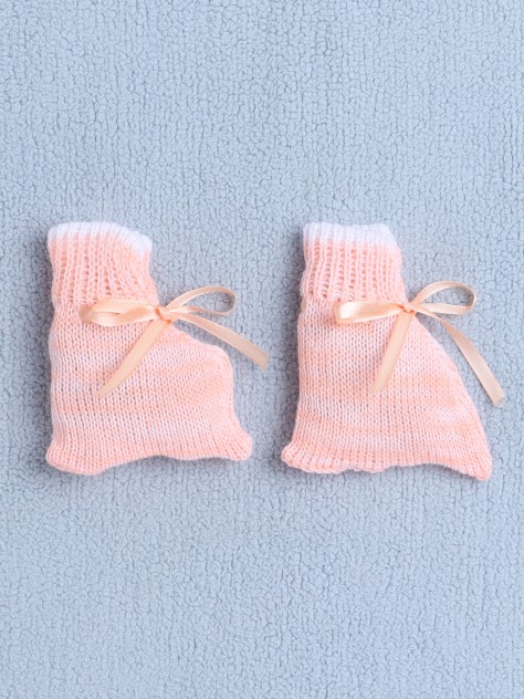 BUMZEE Peach Baby Girls Full Sleeves Acrylic Blend Sweater With Cap & Socks