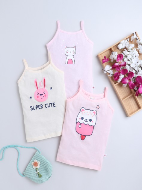 BUMZEE Peach & Pink Girls Camisole Slip Pack Of 3