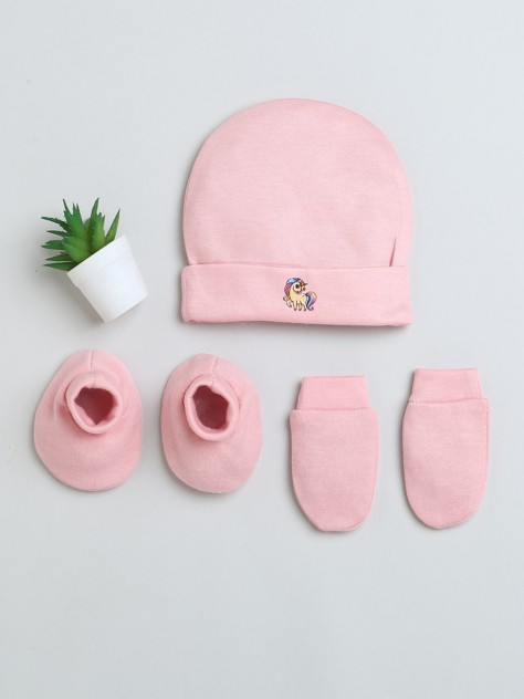 BUMZEE Peach Boys Cotton Cap Mitten Bootie Set