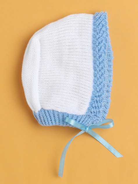 BUMZEE White & Sky Blue Baby Girls Full Sleeves Acrylic Blend Sweater With Cap & Socks