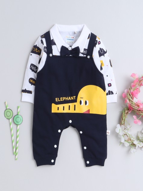 BUMZEE Navy & White Boys Full Sleeves Formal Trendy Sleepsuit