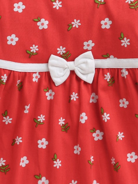 BUMZEE Red Girls Full Sleeves Cotton Knee Length Frock