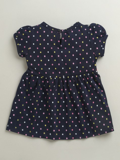 BUMZEE Navy Girls Half Sleeves Cotton Knee Length Frock