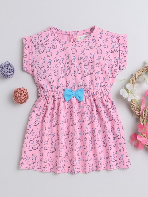 BUMZEE Pink Girls Cap Sleeves Frock