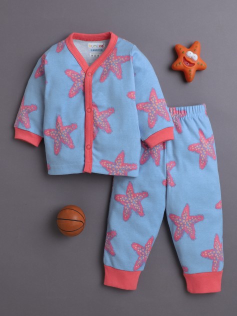 BUMZEE Blue Baby Girls Full Sleeves Jabla & Pyjama Set