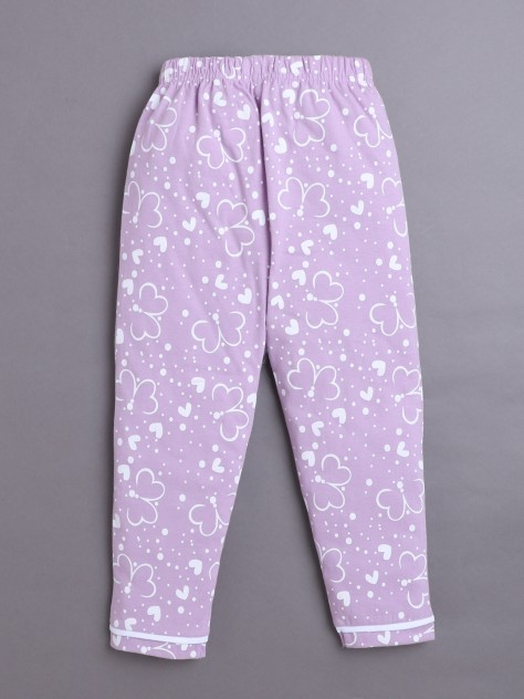 BUMZEE Lavender Girls Full Sleeves Cotton Night Suit