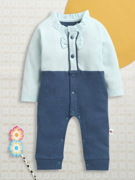 BUMZEE Navy Girls Full Sleeves Cotton Trendy Sleepsuit Romper